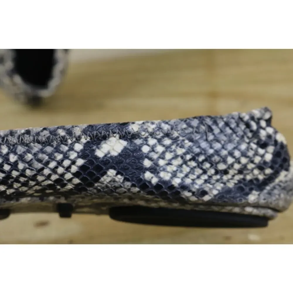 Tory Burch Shoes 8N Reva Minnie travel Ballet Flats Blue Snakeskin Print Leather